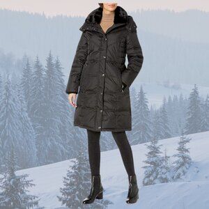 NWT - London Fog Faux-Fur-Trimmed Down Puffer Coat w/Hood - Black